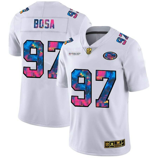 Men's San Francisco 49ers #97 Nick Bosa 2020 White Crucial Catch Limited Stitched Jersey